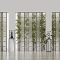 Modern Room Divider Featuring Grille Design And Bamboo Plants In Interior 3d model