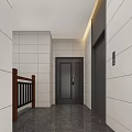 Modern Elevator Hallway Interior Design With White Wall Panels Gray Floor And Elevator Doors 3d model