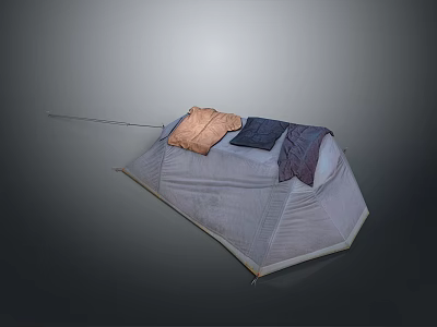 Outdoor Camping Tent Furniture With Colorful Pillows And Blankets On Top 3d model