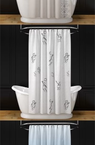 Stylish Bathroom Accessories Featuring Modern Shower Curtains With Various Designs For Bathtubs 3d model