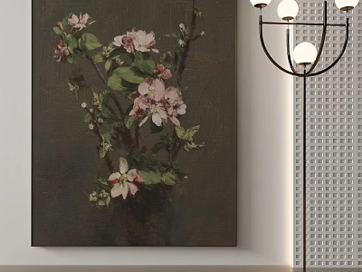 Botanical Painting with Pink Blossoms and Green Leaves on Canvas Wall Art for Home Interior 3d model