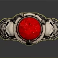 Unique Metallic Ring With Red Gemstone And Skull Design Braided Texture