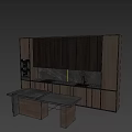 Modern Kitchen Interior With Dark Cabinets Marble Countertop Central Island And Built-in Oven