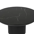 Round Black Marble Coffee Table With White Veins And Cylindrical Base 3d model
