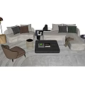 Modern Elegant Sofa Coffee Table Set With Decorative Pillows Patterned Rug And Accent Chair 3d model