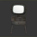 Vintage Retro Television Set On Green Brown Cabinet With Drawers Buttons And Legs