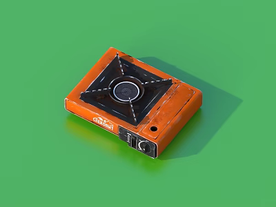 Orange Square Portable Gas Stove With Black Burner And Control Knob 3d model