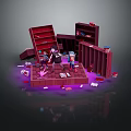 Cartoon Scene With Fallen Red Bookshelves Scattered Books And Kids On Purple Ground