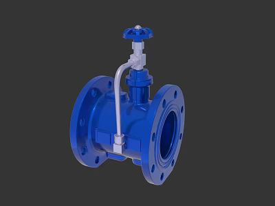 Blue Industrial Valve With Flanged Connection Handwheel And Mechanical Control Device 3d model