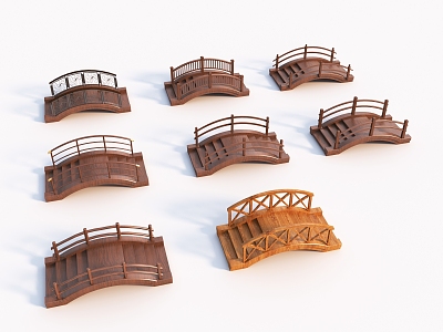 wooden arch bridge courtyard small arch bridge 3d model