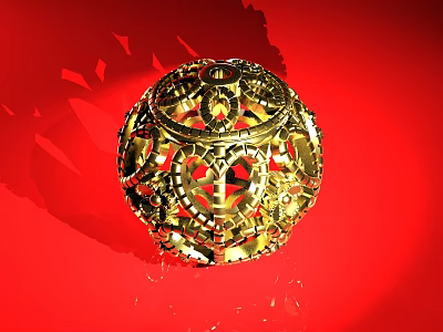 Exquisite Golden Hollow Sphere Jewelry With Intricate Design On Red Background 3d model
