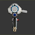 Futuristic Weapon With Blue White Body Red Accents And Metallic Components