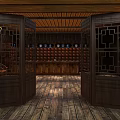 Cartoon Scene with Adobe Walls Wooden Roof Cooking Stove Water Vat and Red Chili Strings