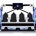 Modern VR Experience Equipment With Three Seats Circular Frame Blue White Lighting And Top Screen