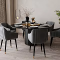 New Chinese Round Dining Table and Chair Combination 3d model