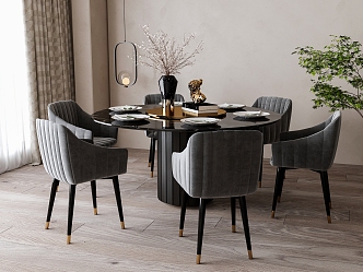 New Chinese Round Dining Table and Chair Combination 3d model