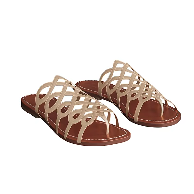 Women's Beige Brown Open Toe Sandals With Crisscross Woven Straps Flat Sole Casual Summer Footwear 3d model
