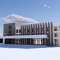 Modern Office Building Exterior With Gray White Facade Large Windows And Horizontal Cladding 3d model