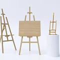 Wooden Artist Easels Display Setup With Central Canvas Board And Small Easel On White Pedestal