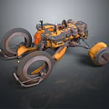 Orange Gray Space Rover With Large Wheels And Mechanical Exploration Equipment