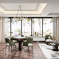 Modern Hotel Mahjong Room Interior With Chandelier Large Windows And Comfortable Chairs