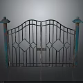 Teal Iron Garden Gate With Symmetric Design Diamond Patterns And Side Pillars