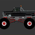 Rugged Off Road Terrain With Black Monster Truck Large Tires And Red Suspension