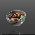 Delicious Braised Pork Belly Bowl With Rice Green Vegetables And Sesame Seeds