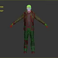 Male Game and Movie Character Wearing Green Jacket Blue Jeans Graphic T-Shirt with Arms Outstretched