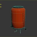 Red Cylindrical Food Storage Container With Black Lid And Wheel Stand Base