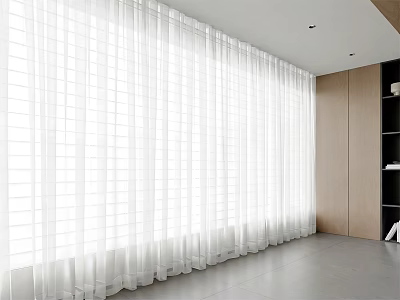 White Sheer Long Curtains For Modern Room With Flowy Design And Natural Light 3d model