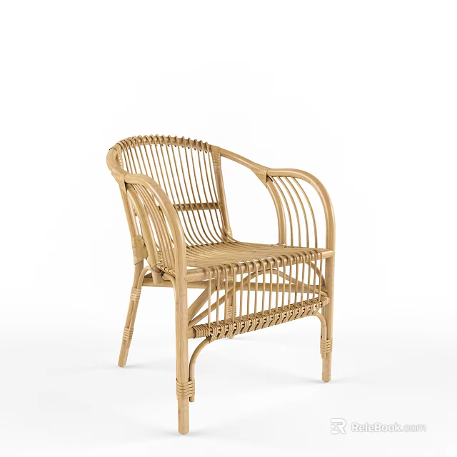 Rattan Leisure Chair With Simple Minimalist Design And Natural Light Wood Armrests 3d model 