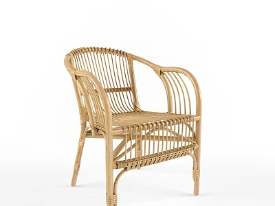 Rattan Leisure Chair With Simple Minimalist Design And Natural Light Wood Armrests 3d model