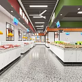 Supermarket Department Store Interior With Fresh Produce Meat Counter And Grocery Shelves
