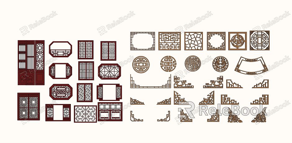 Chinese-style flower-cut window model