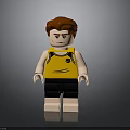 Lego Minifigure With Red Hair Yellow Vest Black Logo And Black Shorts