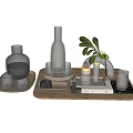Modern Glass Tea Set with Wooden Tray Green Plant for Home Serving Table Decoration