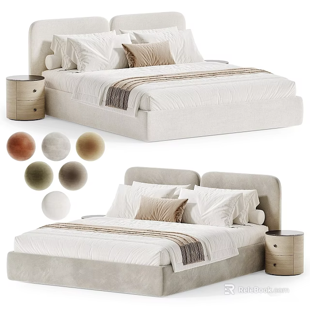 Modern Soft Upholstered Double Bed Set With Matching Nightstands And Multiple Optional Fabric Color Choices 3d model 