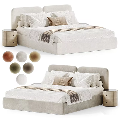 Modern Soft Upholstered Double Bed Set With Matching Nightstands And Multiple Optional Fabric Color Choices 3d model