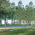 Natural Children's Play Area With Grassland Tree Stumps Kids Playing Surrounded By Trees