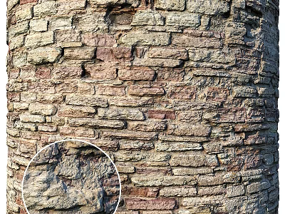Brick Wall Components Featuring Weathered Multicolored Bricks And Textured Surface 3d model