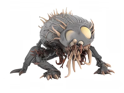Detailed Fantasy Monster Figure With Spikes Large Eyes Tentacles And Claws 3d model
