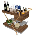 Commercial Two Tier Serving Cart with Top Shelf Bottles Lower Shelf Bowl Vase on Wheels
