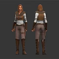 Character Costume Design Front And Back View With Brown Vest White Top And Leather Boots