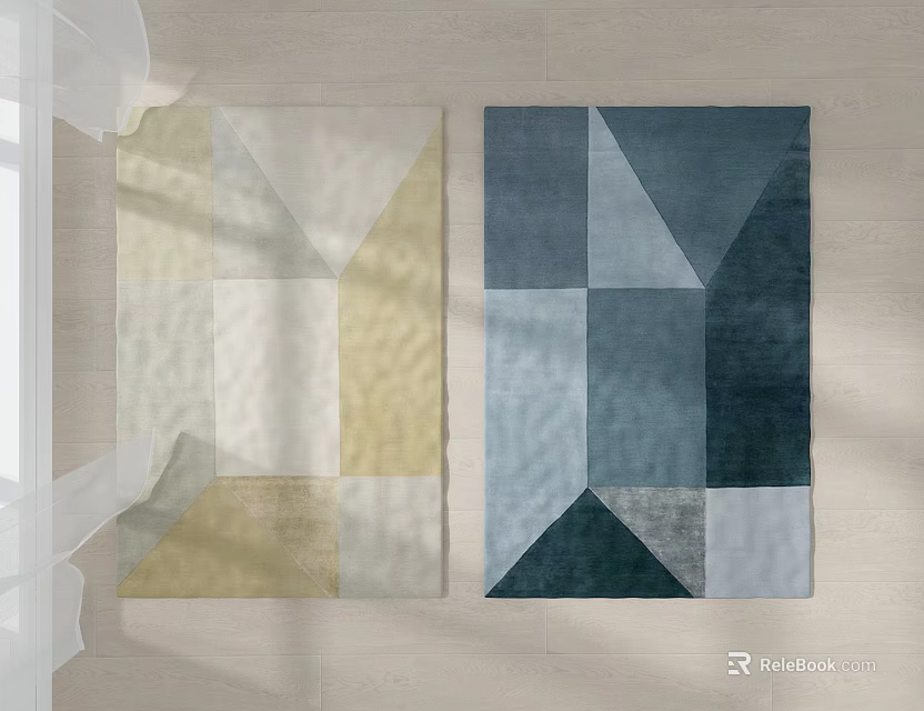 Modern Square Rugs With Geometric Patterns In Warm And Cool Tones 3d model