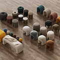 Designer Modern Stool Collection With Various Colors And Different Shapes 3d model