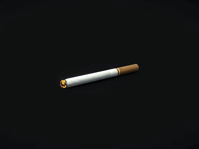 Isolated Cigarette With White Body Brown Filter And Lit Orange Tip On Black Background 3d model