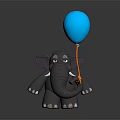 Cute Grey Elephant Toy With Blue Balloon Tied To Trunk On Grey Background