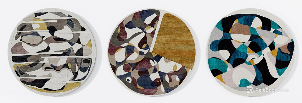 Modern Round Rug With Abstract Colorful Pattern And Artistic Design Elements 3d model