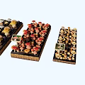 Different Types of Mushrooms Display on Wooden Trays with Small Labels